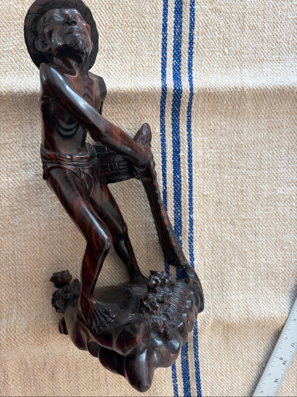 Handcrafted Dark Brown Fisherman Sculpture - Home Art Decor